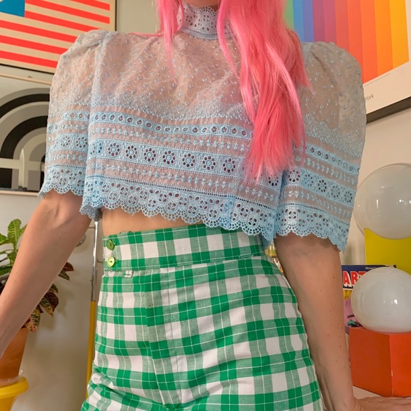 Vintage Tops - Vintage 70s sheer lace high neck crop top S